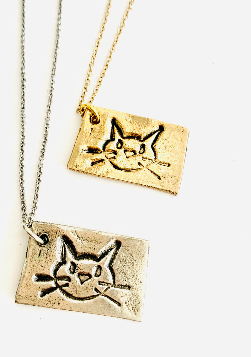 Stamped Cat Necklace