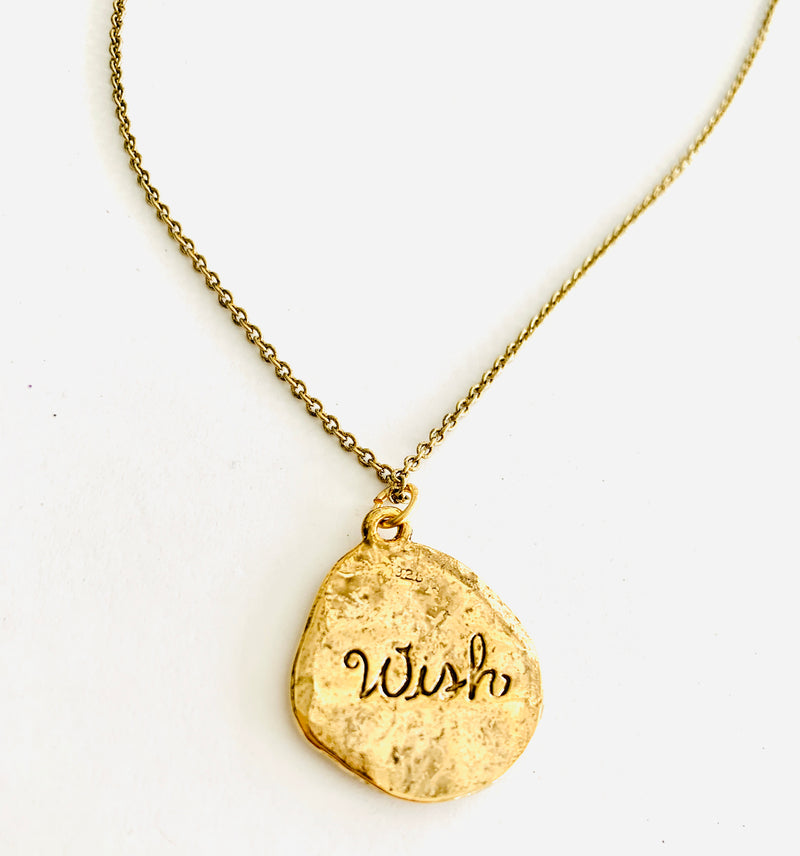 Wish Hand Stamped Pendant Necklace