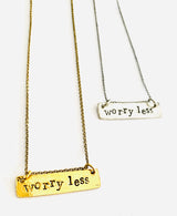 Worry Less-Love More Hand Double Sided Stamped Bar Necklace