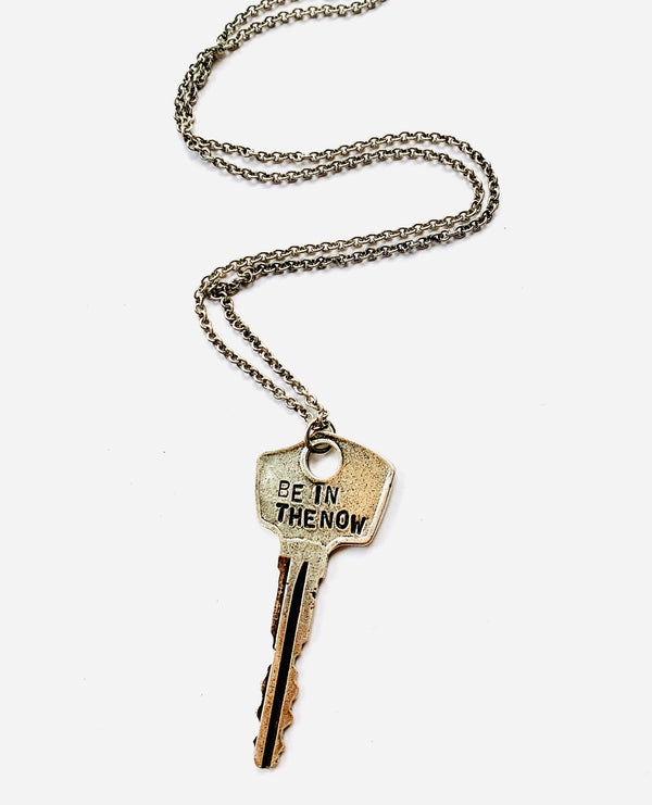 Be In The Now Double Sided Patient Hand Stamped Key Necklace