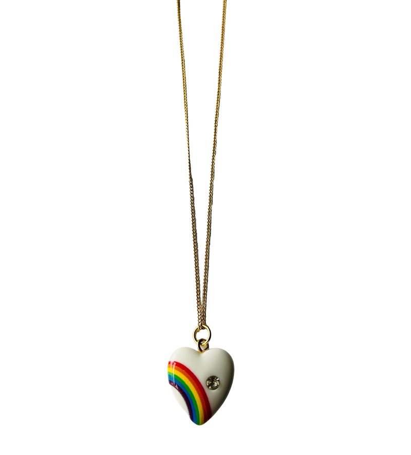 Vintage Inspired Rainbow Heart Necklace (Large)