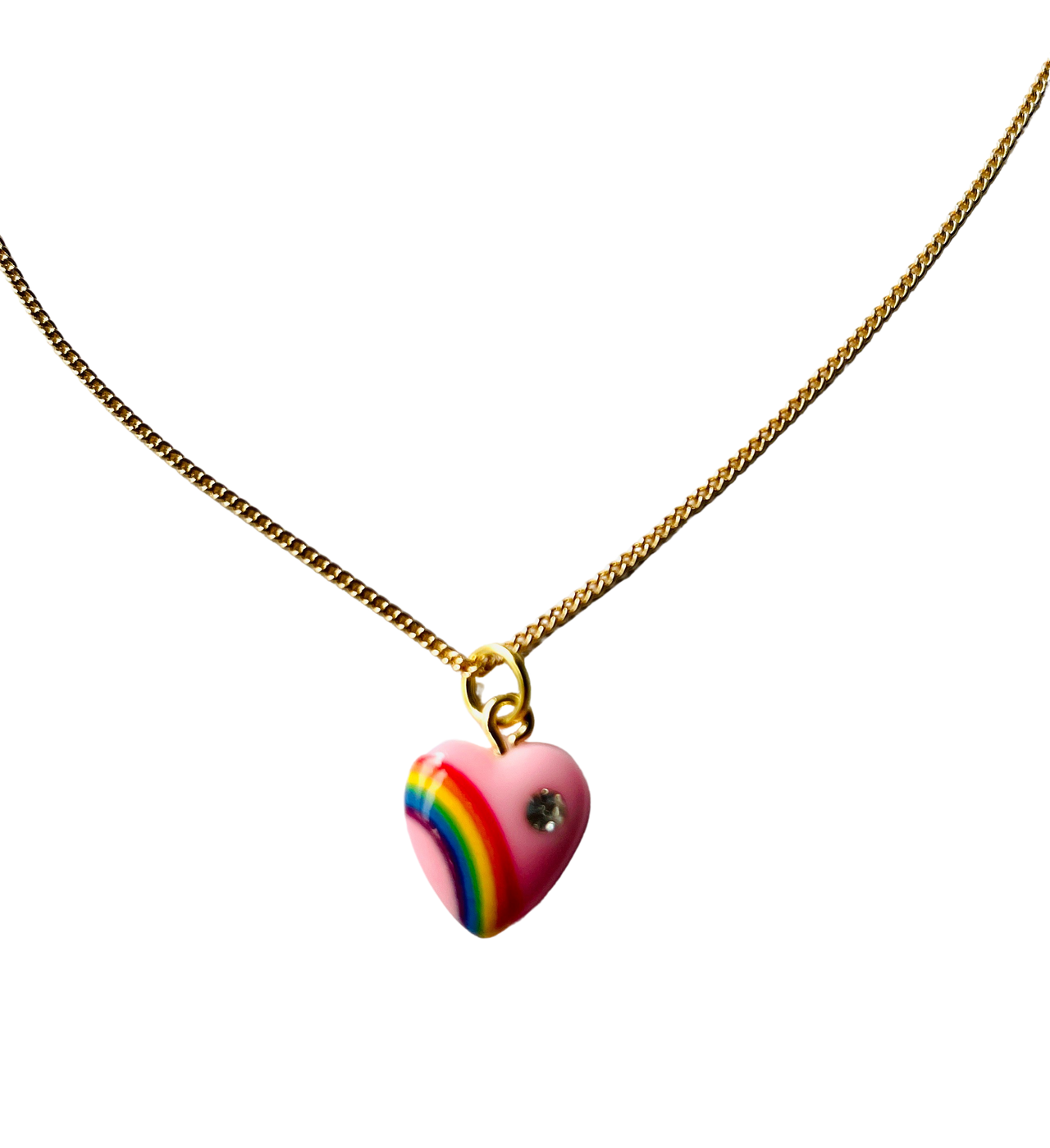 Pink Heart Necklace on Gold Chain