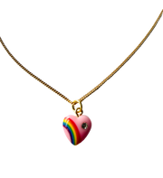 Pink Heart Necklace on Gold Chain