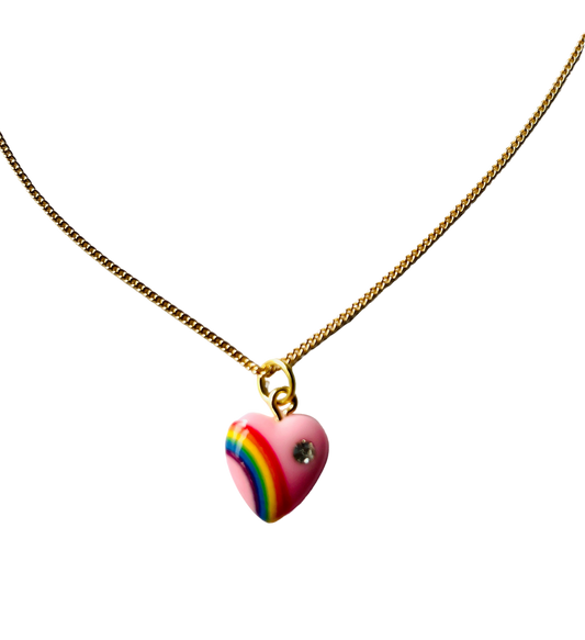 Pink Heart Necklace on Gold Chain