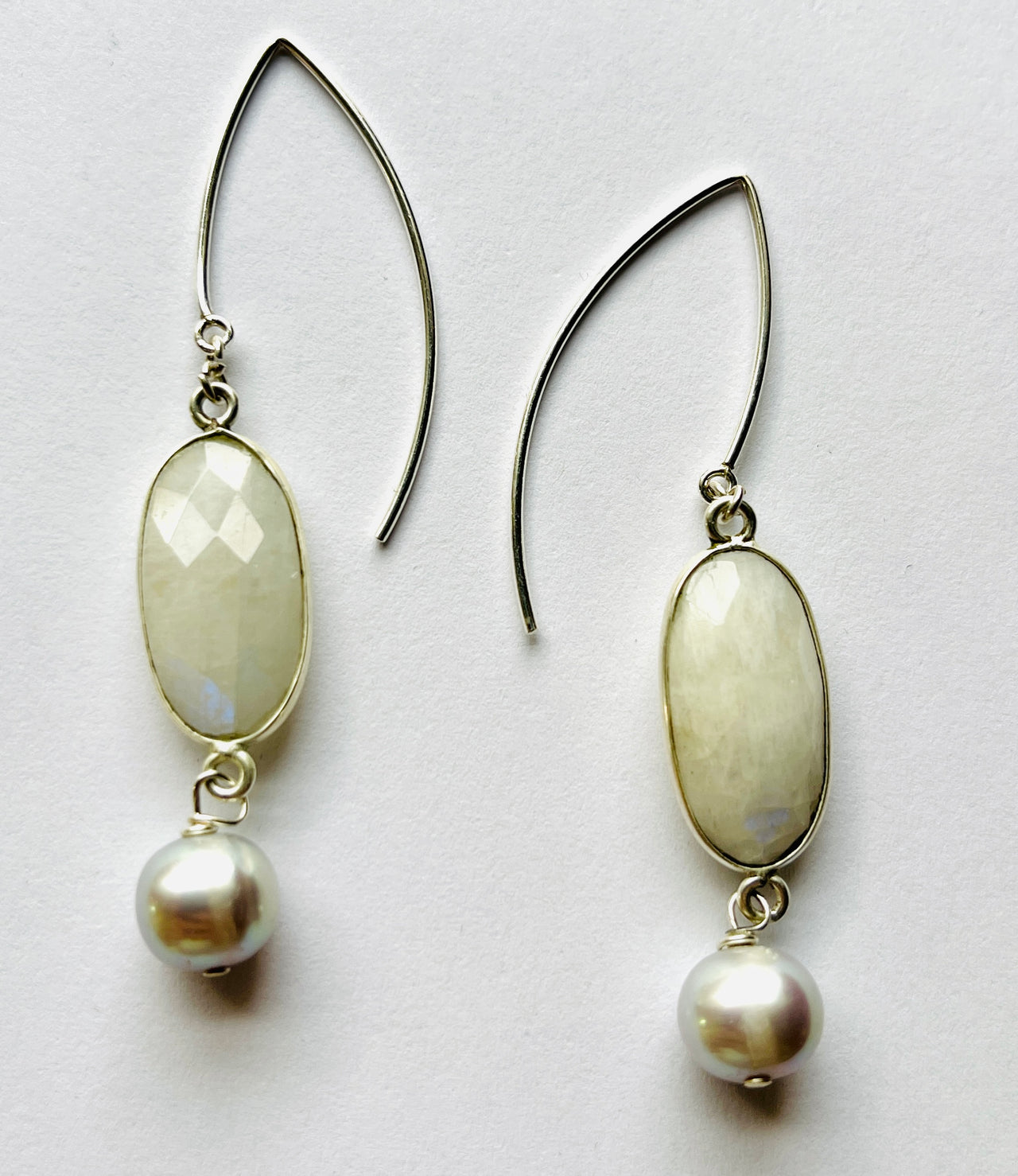 Rainbow Moonstone, Pearl Drop Earrings