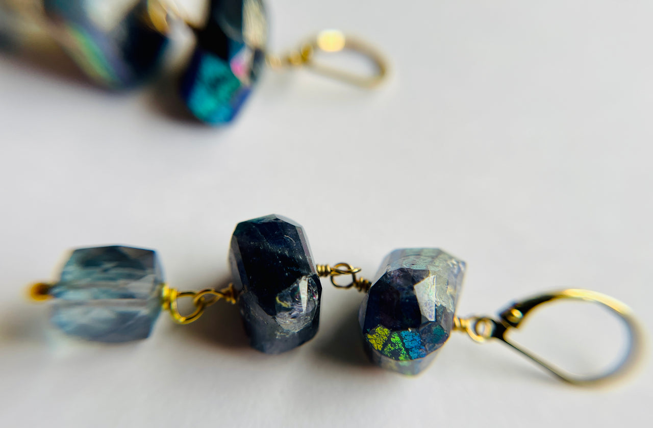 Rainbow Blue Labordorite, Iolite Earrings