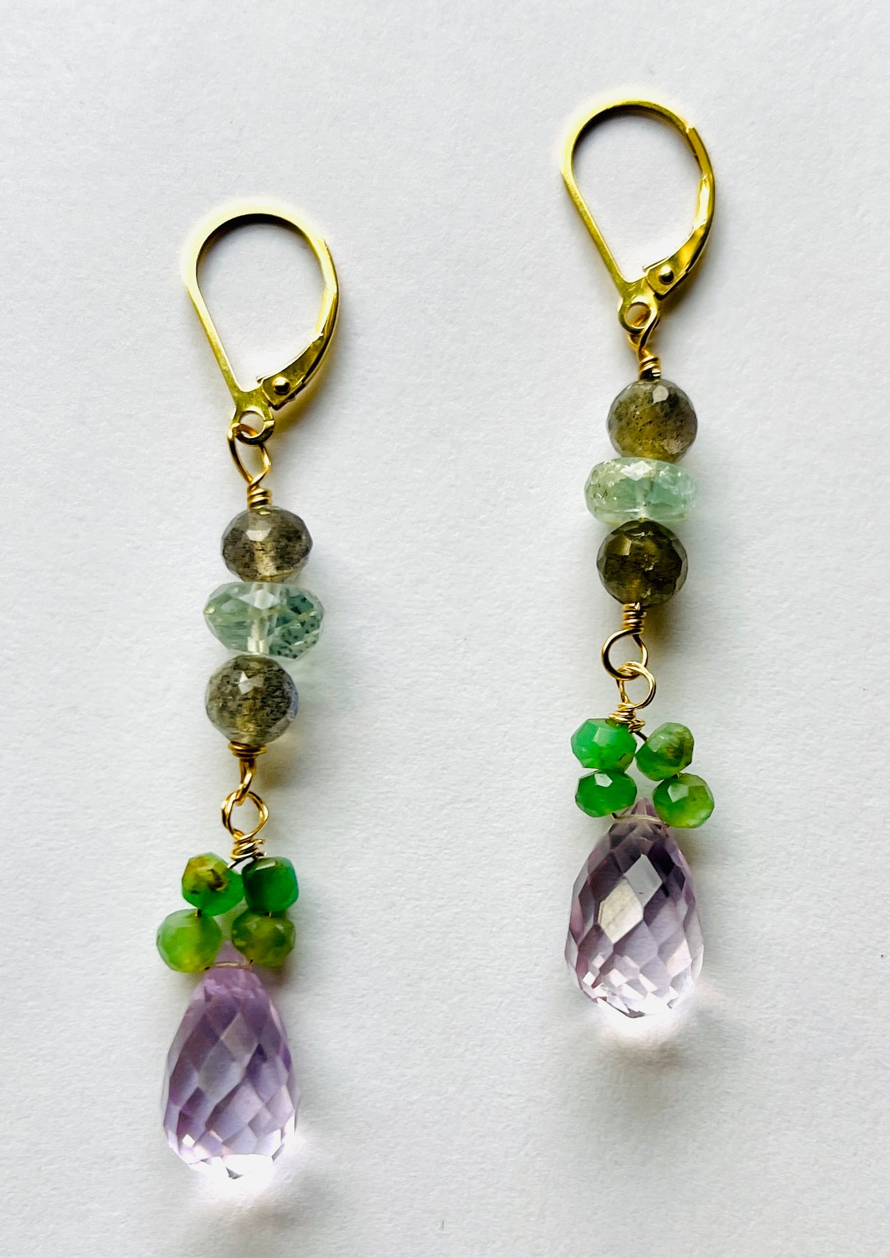 Amethyst, Chrysoprase, Aquamarine, Labradorite Earrings