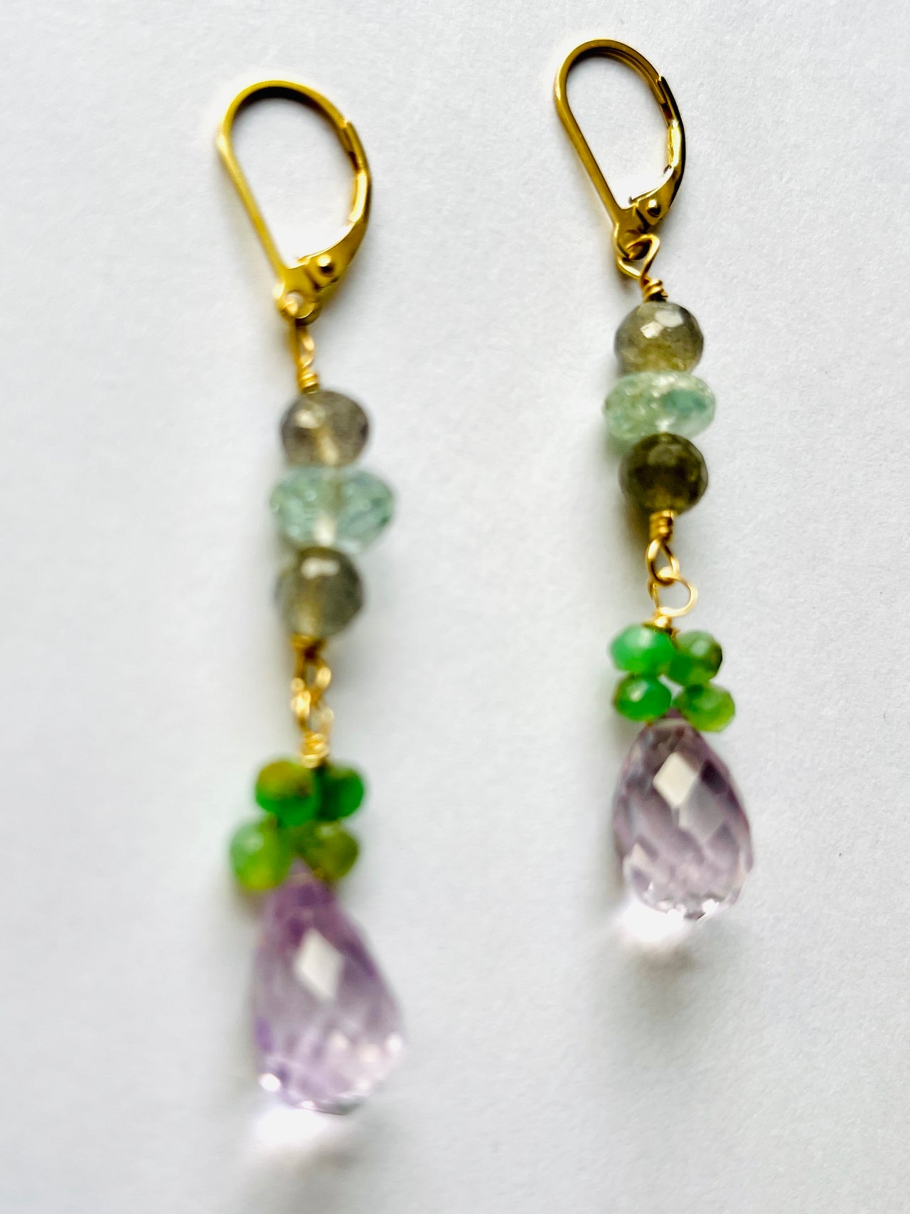 Amethyst, Chrysoprase, Aquamarine, Labradorite Earrings