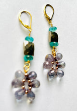 Rainbow Ioloite, Apatite, Pyrite Floral Earrings