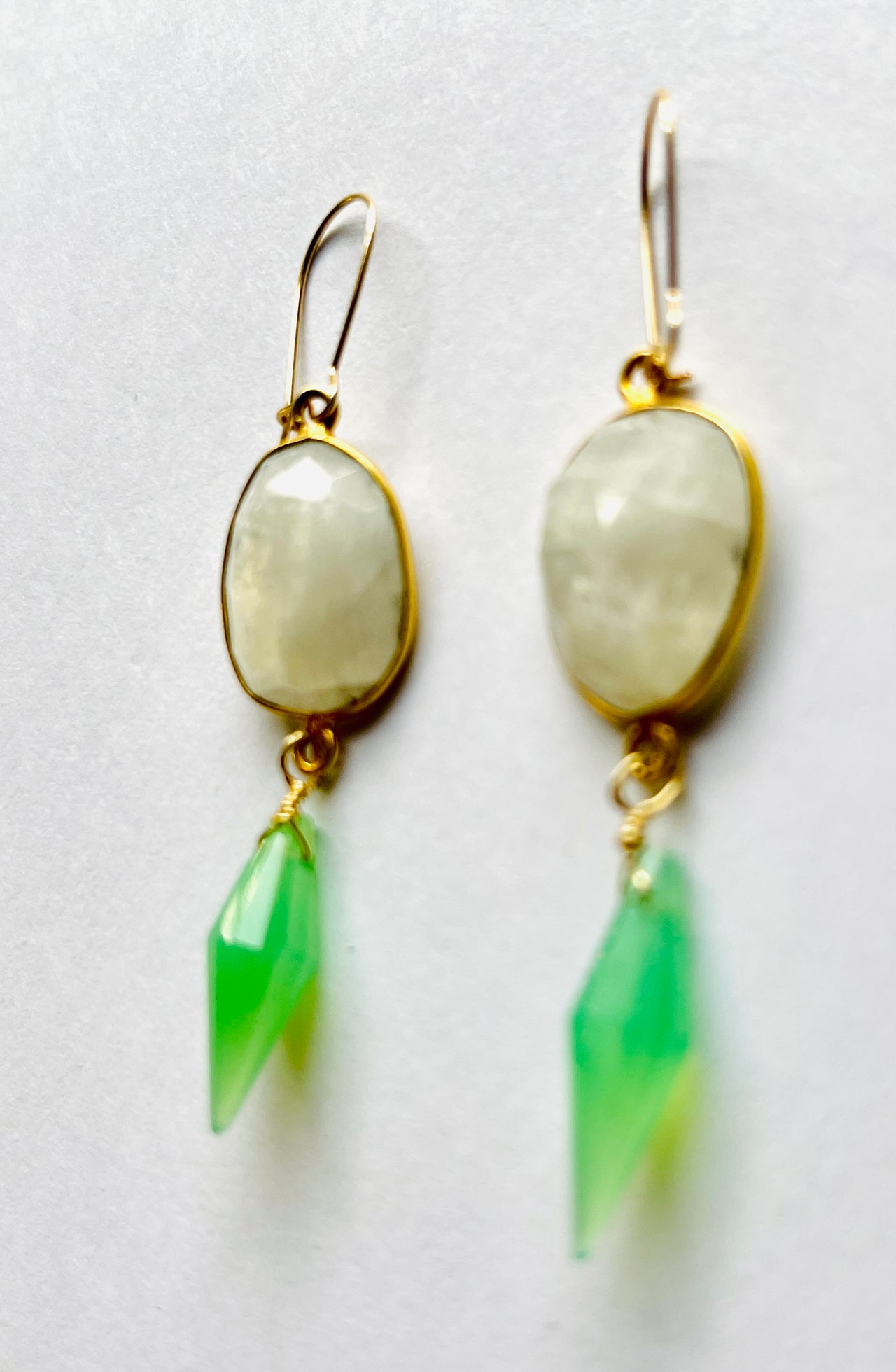 Rainbow Moonstone, Chrysoprase Drop Earrings