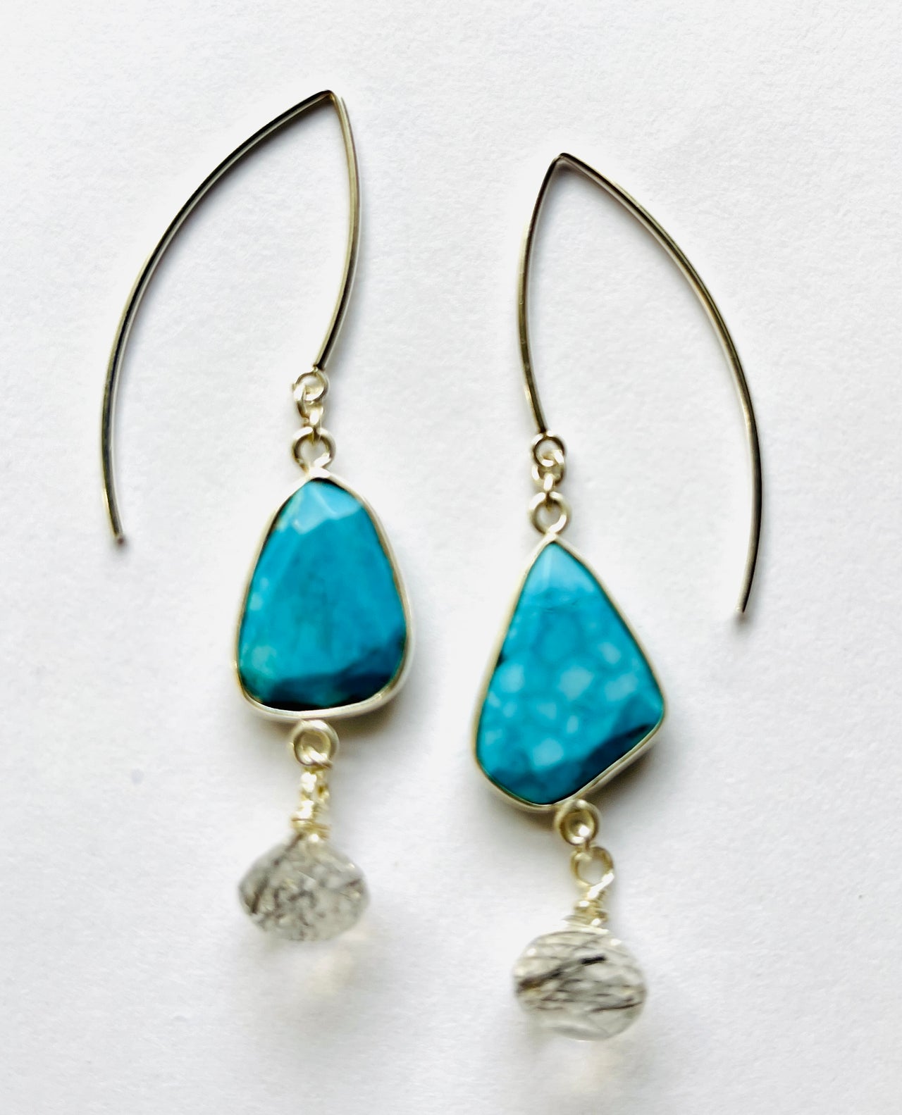 Turquoise, Rutilated Quartz Drop Earrings