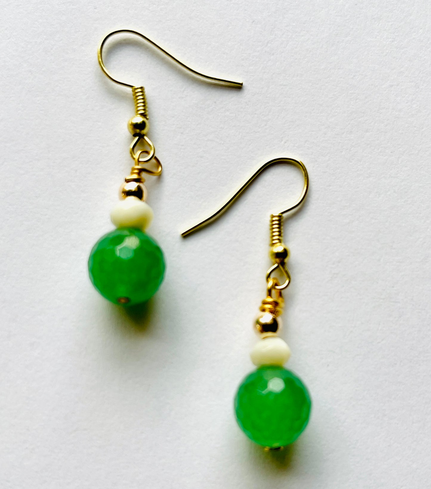 Green Jade, Mother of Pearl Drop Earrings