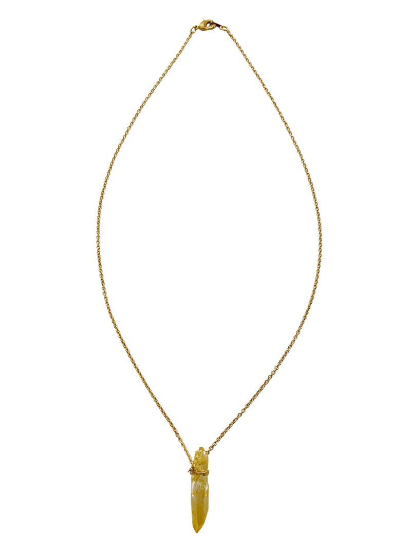 Yellow Sun Moon Crystal Point Necklace