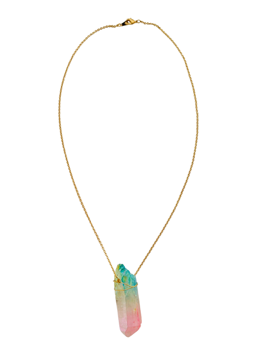 Watermelon Moon Crystal Point Necklace