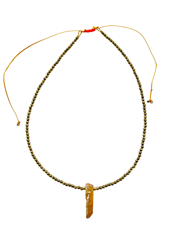 Gold Pyrite Fire Moon Crystal Point Necklace