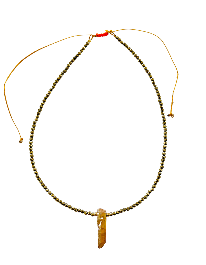 Gold Pyrite Fire Moon Crystal Point Necklace