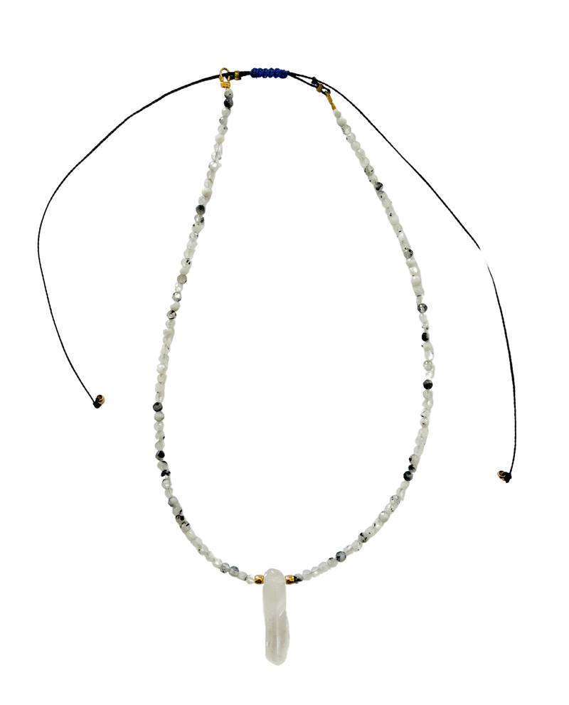 Blue Moonstone Moon Crystal Point Necklace