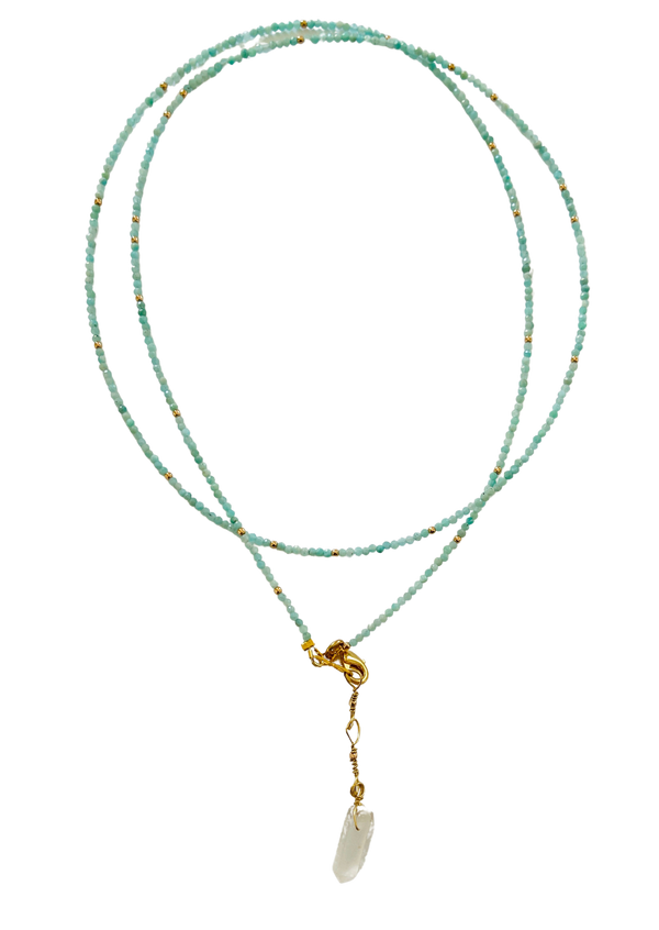 Amazonite Fields Moon Crystal Point Necklace