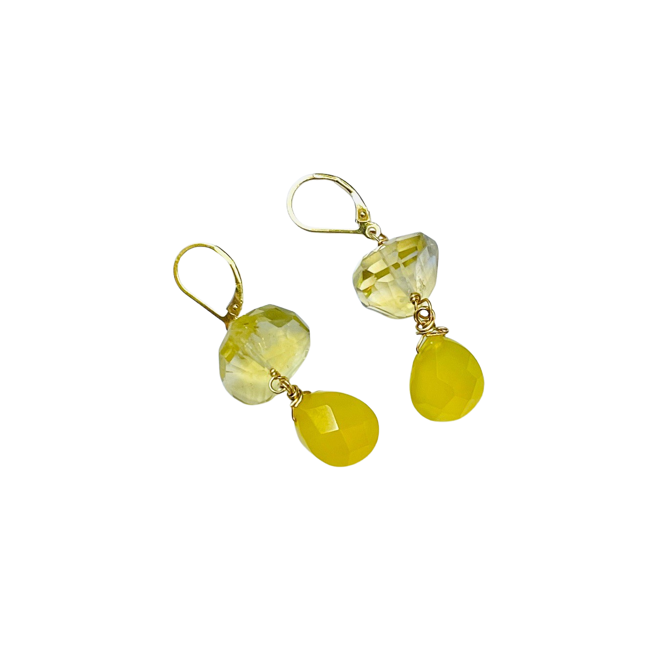 Yellow Jade and Citrine Drop Earrings