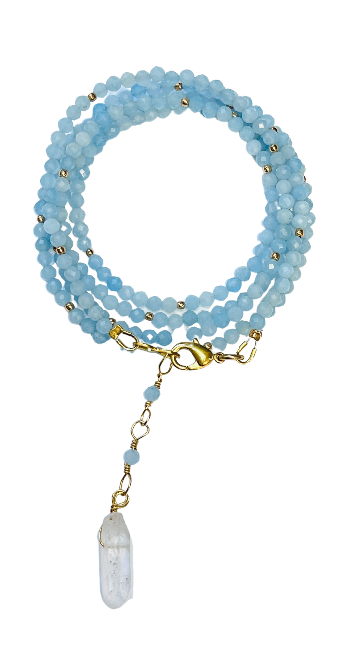 Aquamarine Waters Moon Crystal Point Necklace/Bracelet