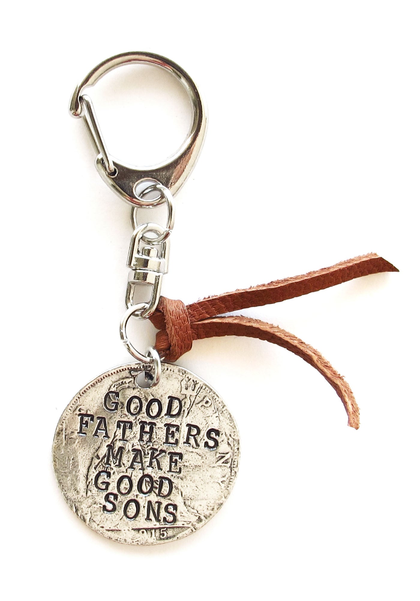 Good Fathers Make Good Sons Hand Stamped Brown Leather Keychain
