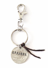 Grandpa/Father Double-Sided Hand Stamped Brown Leather Keychain