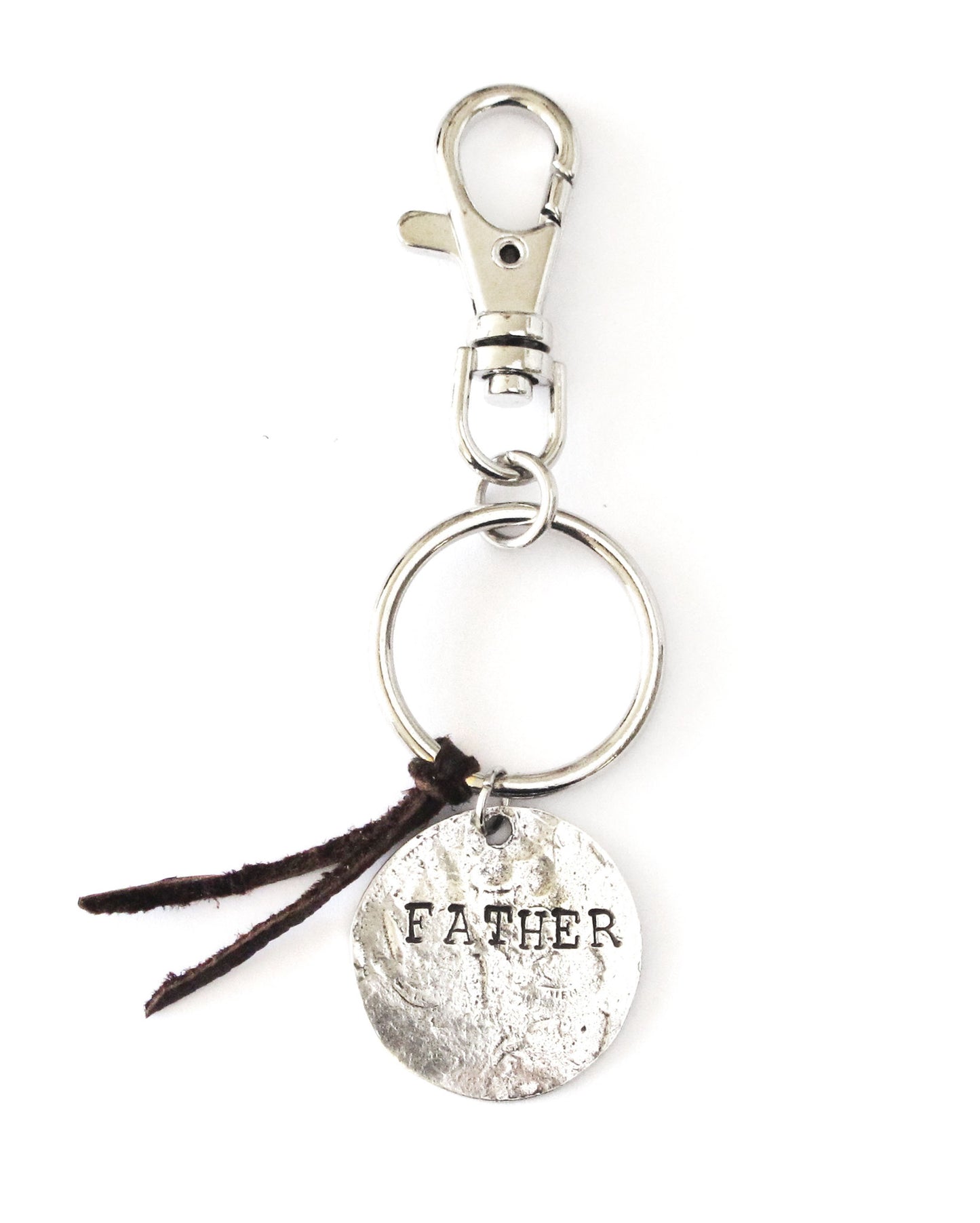 Grandpa/Father Double-Sided Hand Stamped Brown Leather Keychain