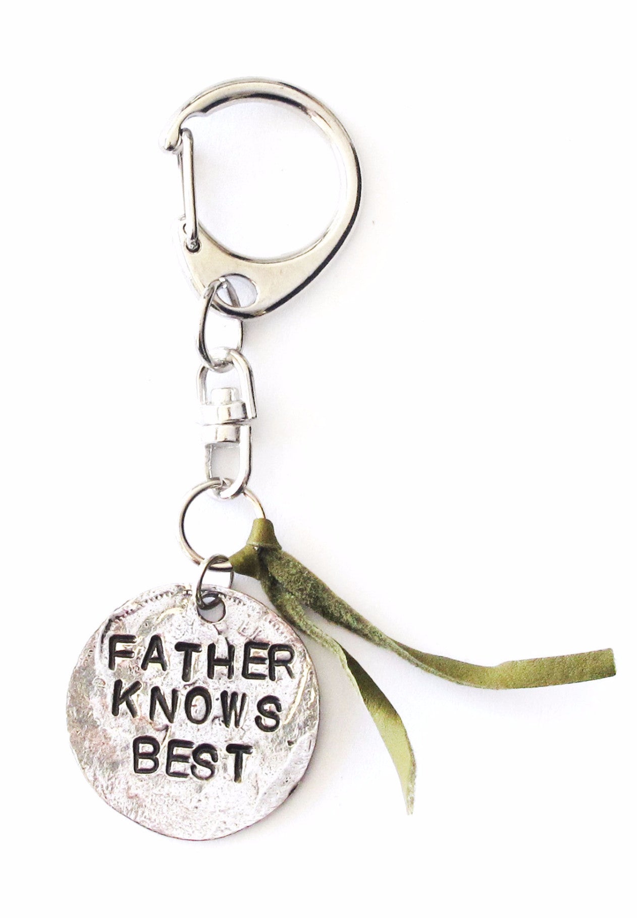 Father Knows Best Hand Stamped Green Leather Keychain