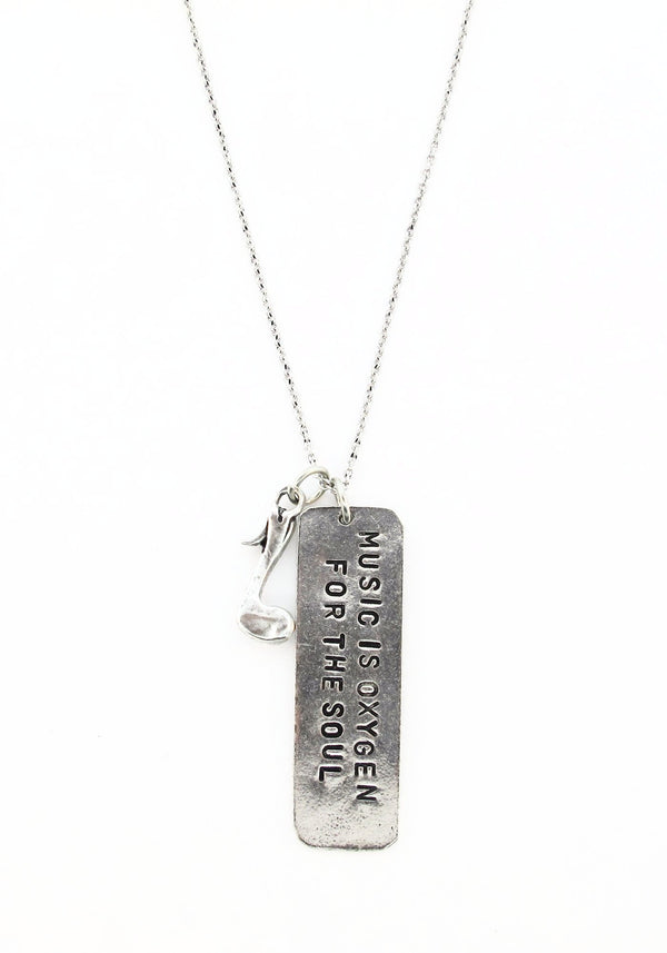 Music Is Oxygen for the Soul Hand Stamped Charm Necklace