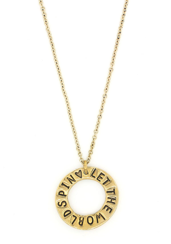 Let the World Spin  Open Circle Hand Stamped Necklace