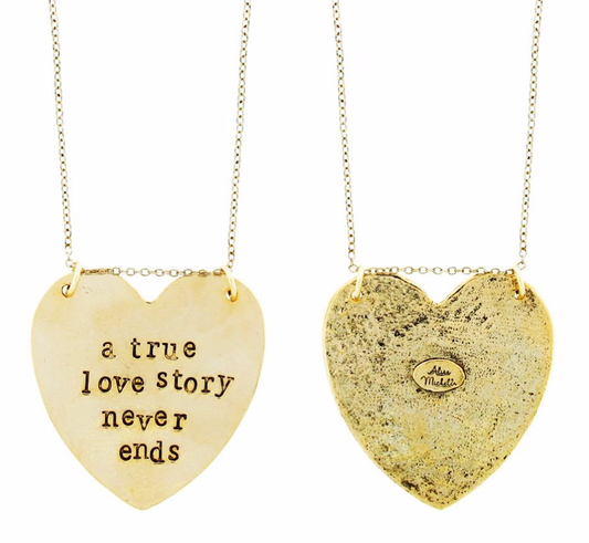 A True Love Story Never Ends Heart-Hand Stamped Necklace