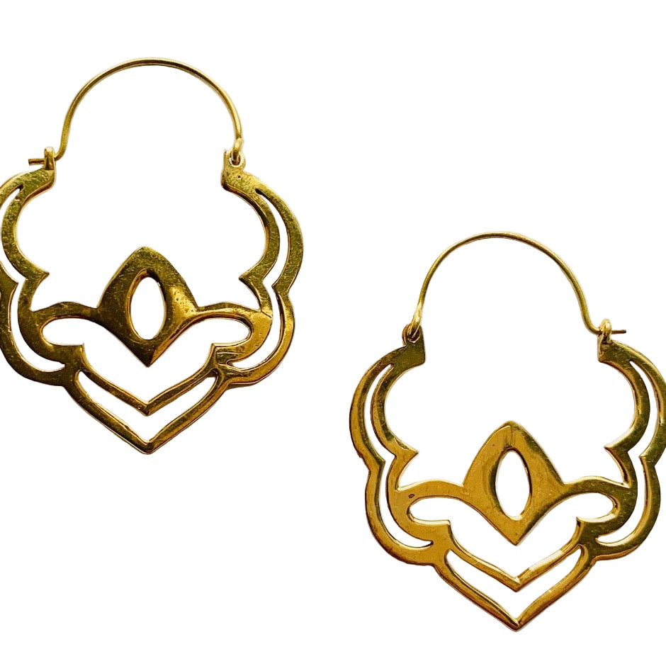 Tribal Brass Hoop Geometric Earrings – Bohemian Statement Jewelry