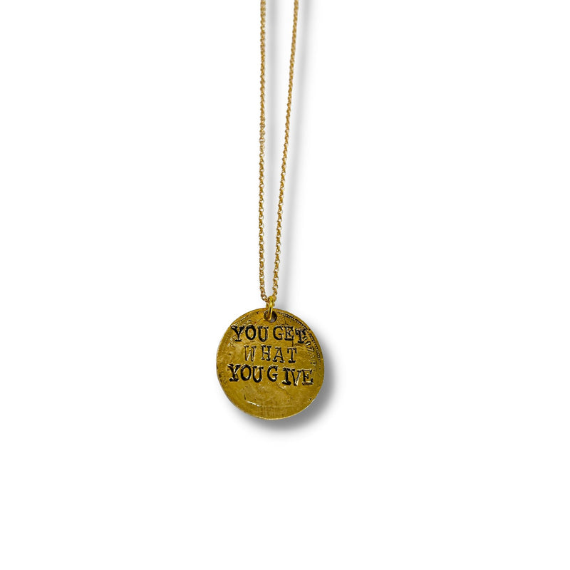 Do Great Things/ You Get What You Give Double Sided Hand Stamped Necklace
