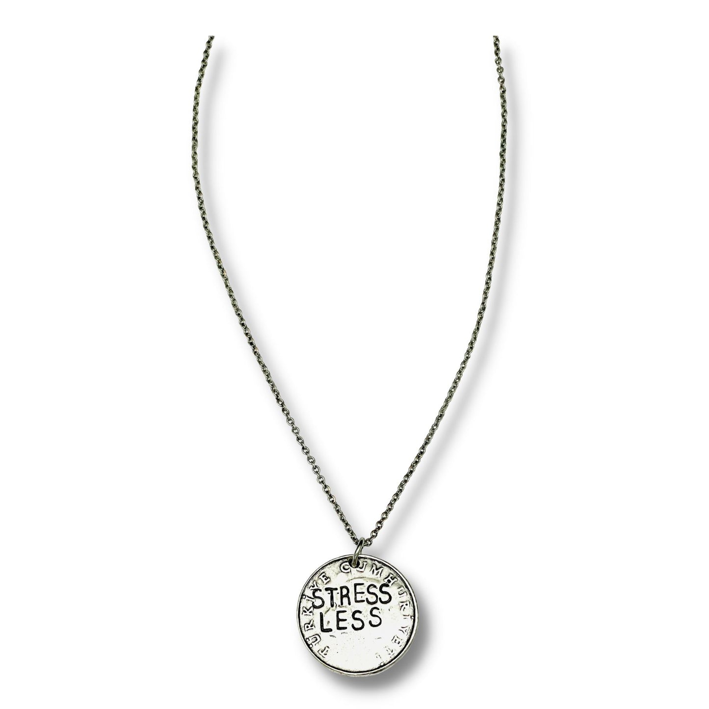 Stress Less/Don't Panic Hand Stamped Pendant Necklace