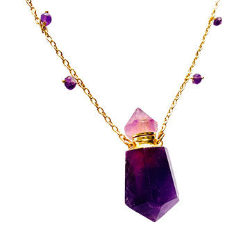 Genuine Amethyst Perfume Bottle Necklace