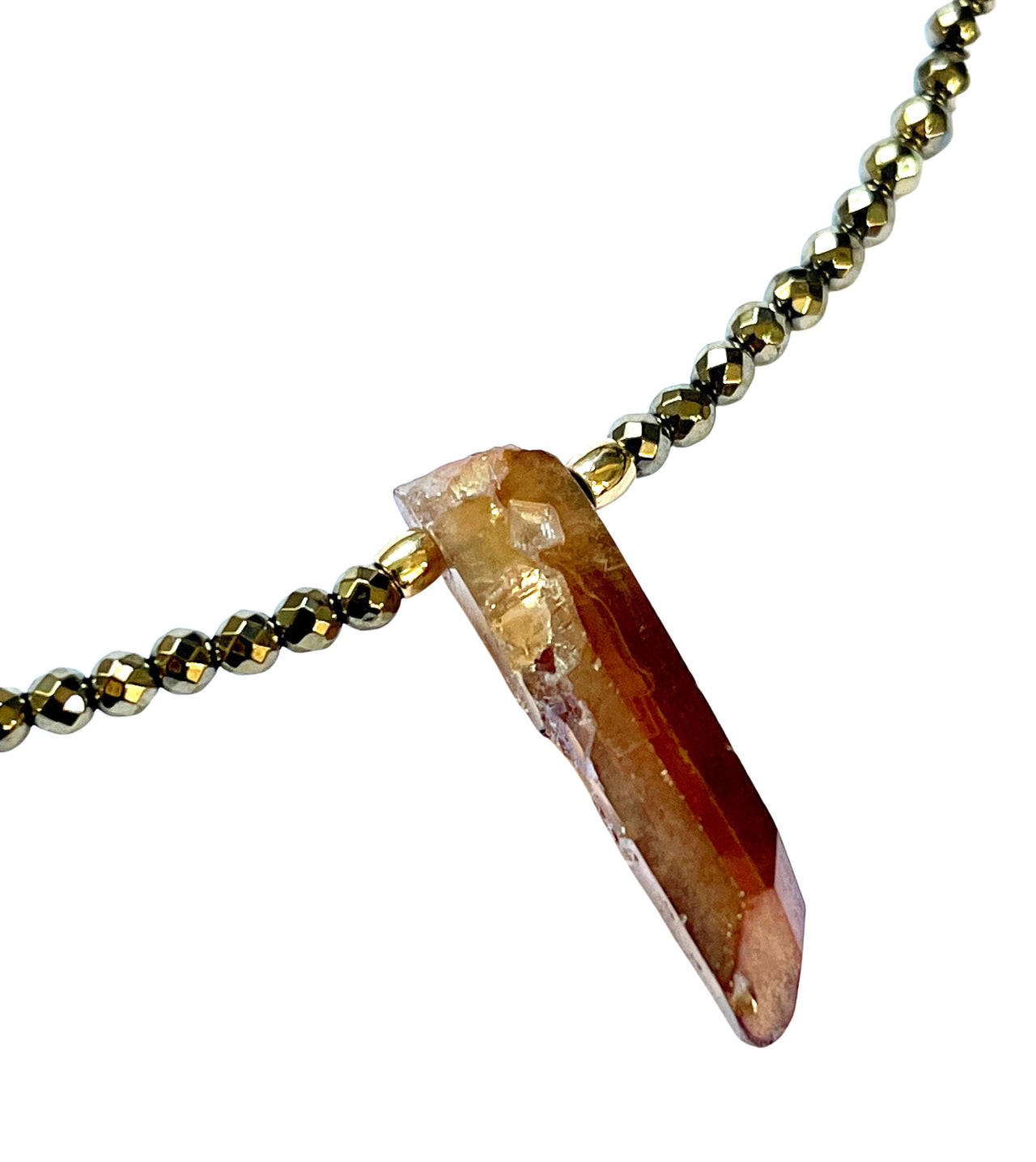 Gold Pyrite Fire Moon Crystal Point Necklace