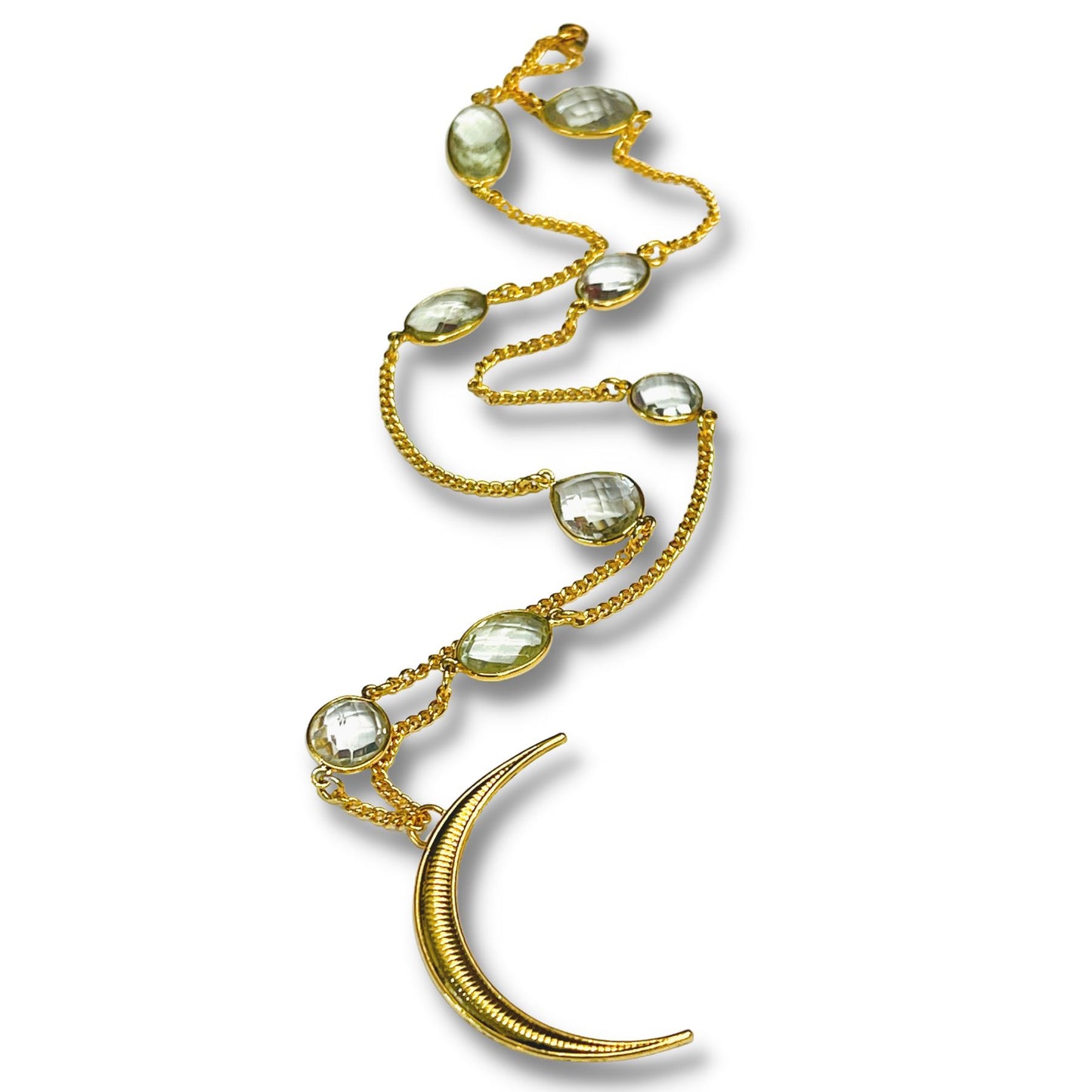 Gold Crystal Quartz Bezel Set Gems with Moon Pendant