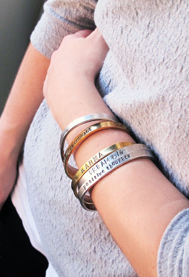 Strength Hope Courage Hand Stamped Cuff Gold Bracelet