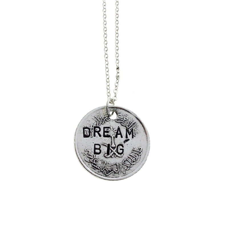 Stamped Silver Coin Dream Big Inspirational Necklace