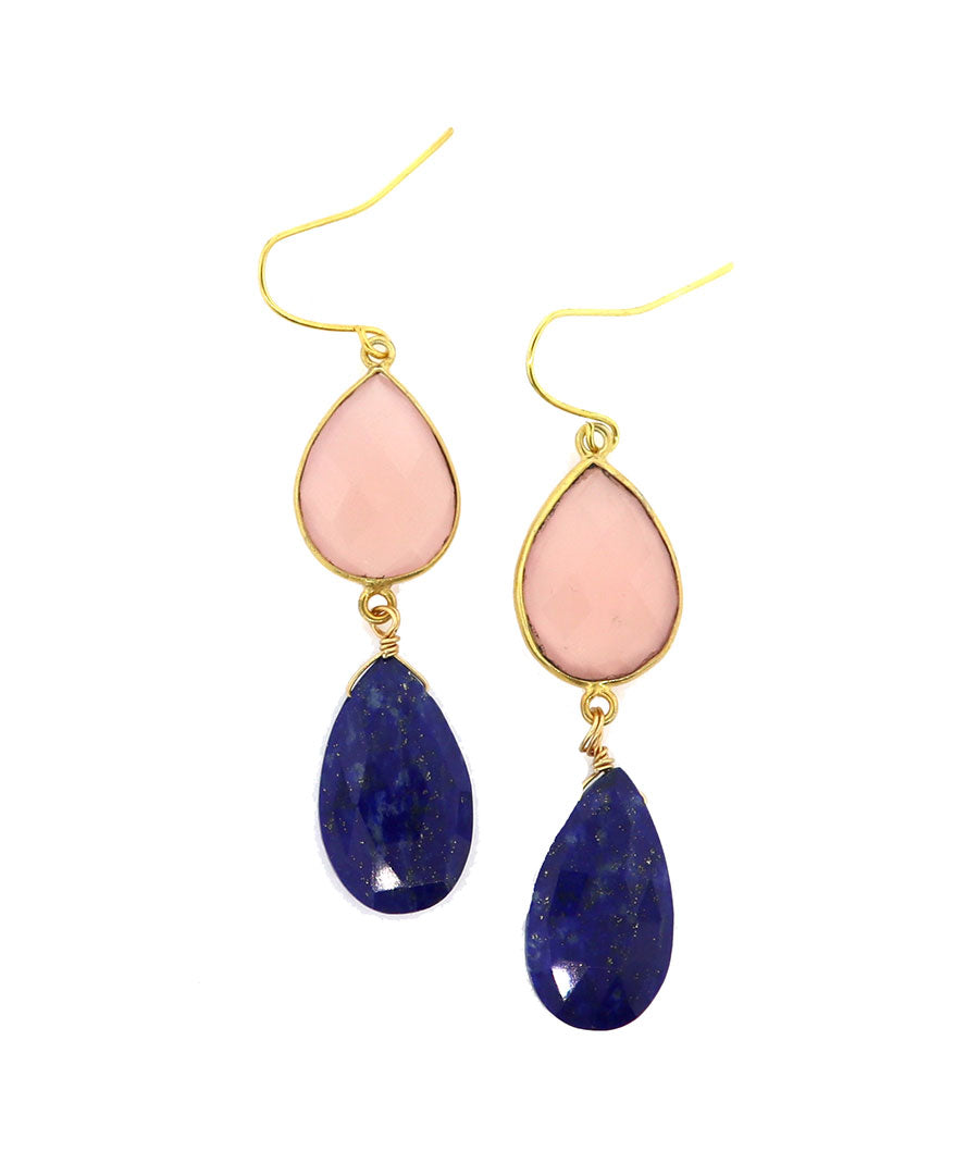 Rose Quartz and Lapis Dangle Earrings