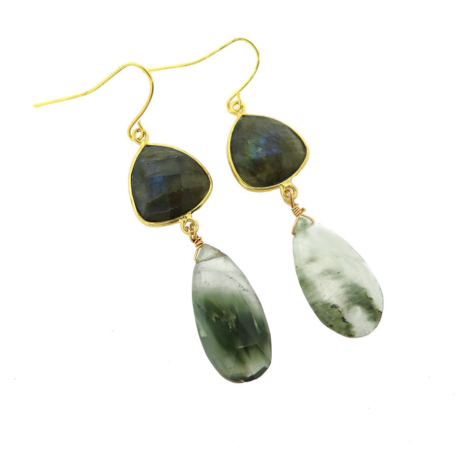 Labradorite and Moss Agate Drop Earrings