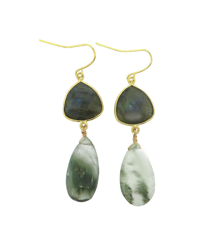 Labradorite and Moss Agate Drop Earrings