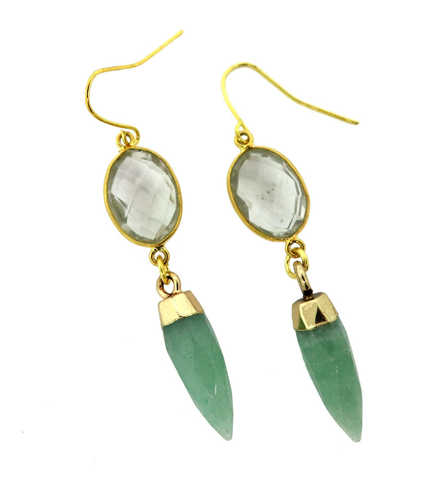 Clear Crystal Green Aventurine Drop Earrings