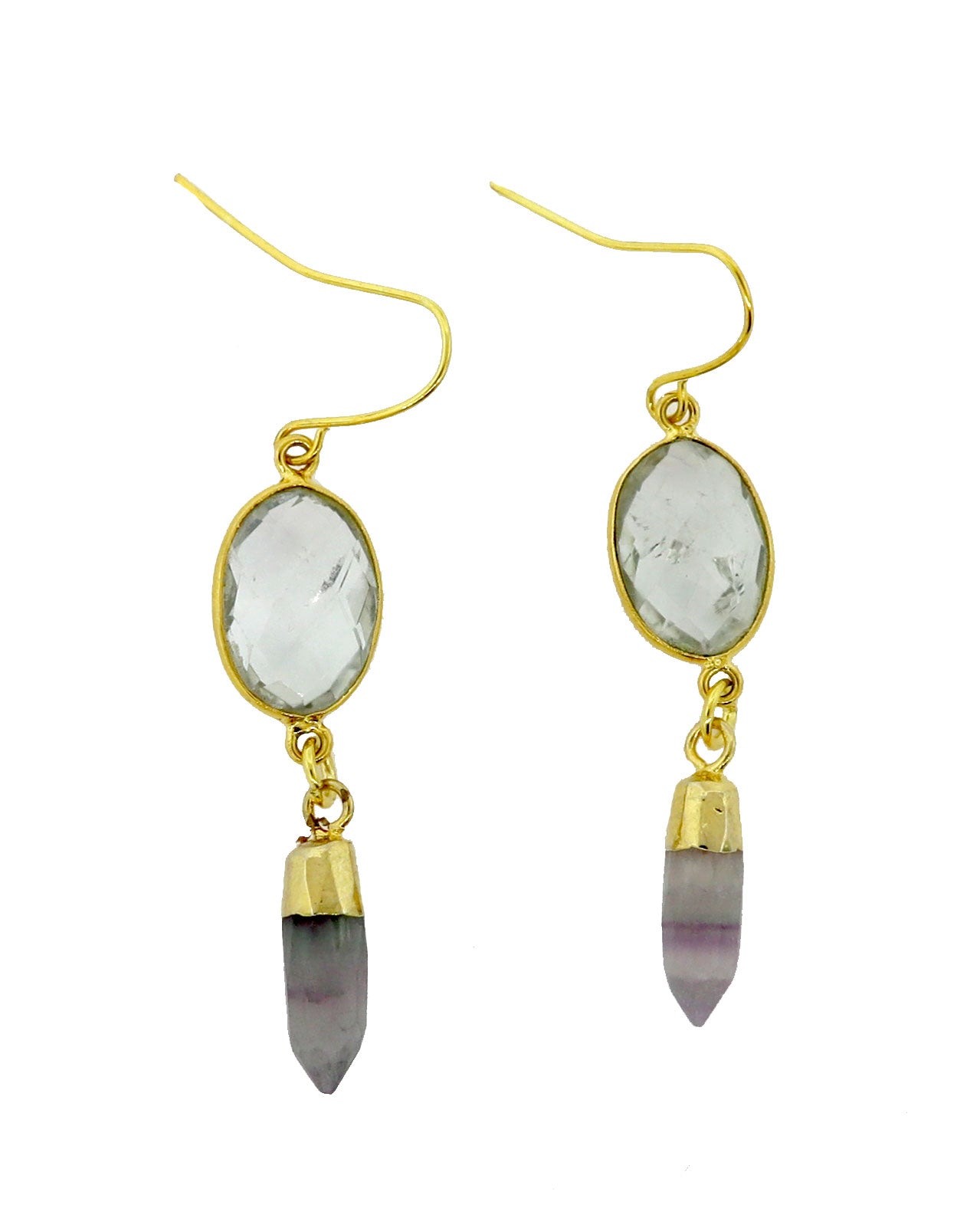 Crystal Quartz and Flourite Drop Earrings