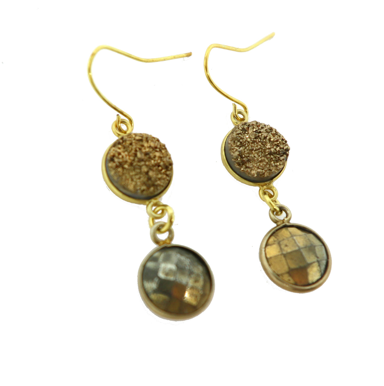 Gold Druzy and Pyrite Dangle Earrings