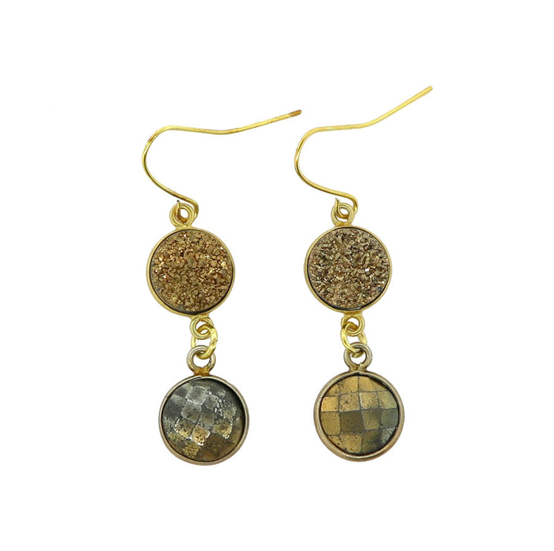 Gold Druzy and Pyrite Dangle Earrings