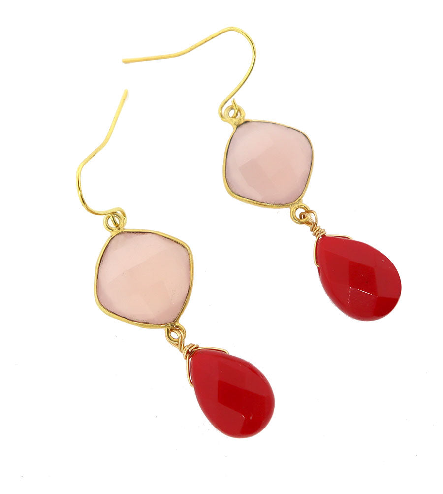 Rose Quartz and Coral Drop Earrings
