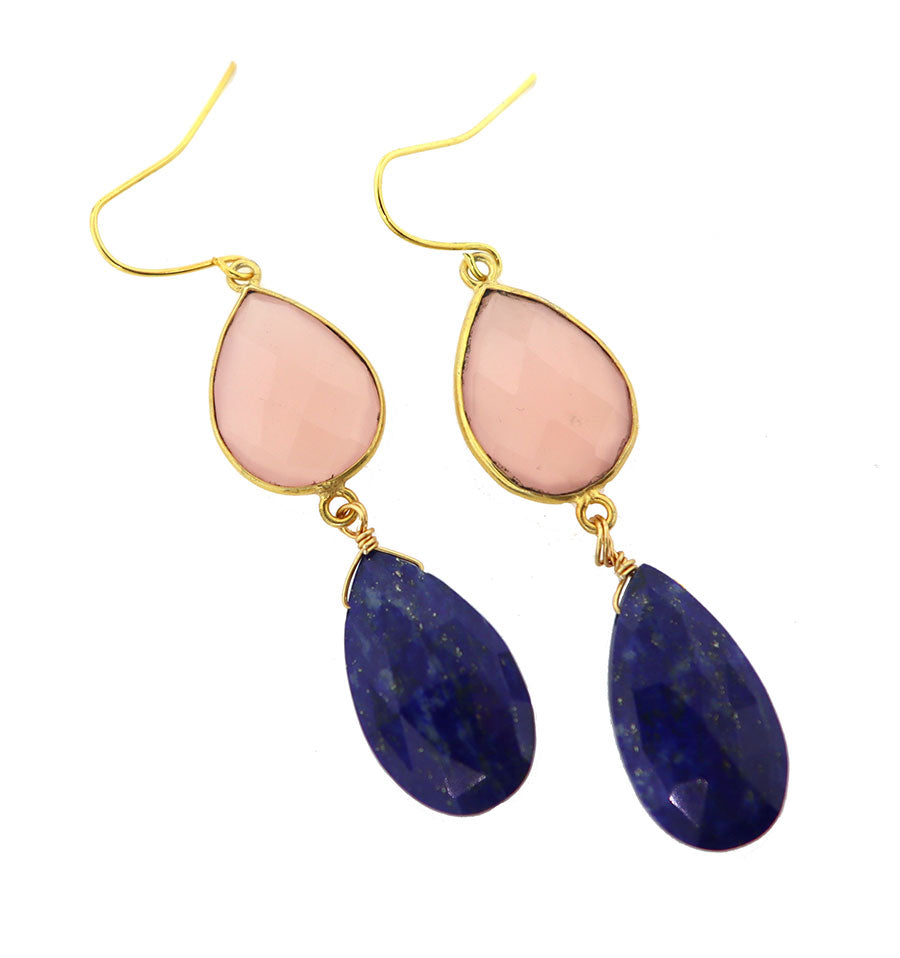 Rose Quartz and Lapis Dangle Earrings