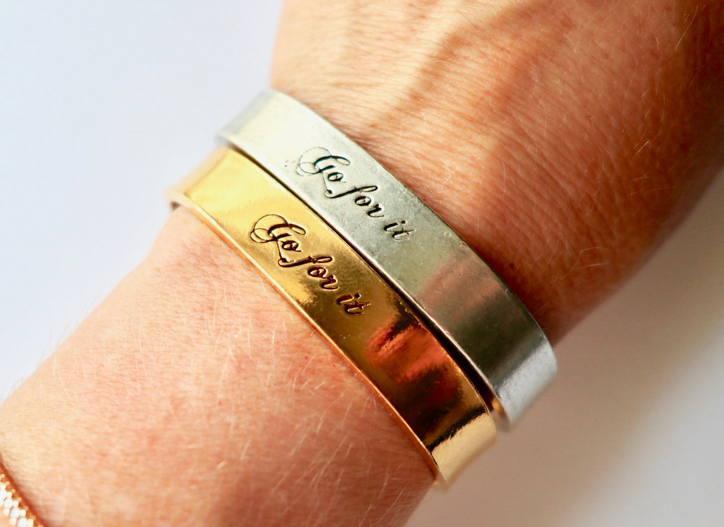 Go For It Cuff Hand Stamped Bracelet