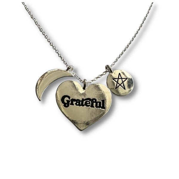 Grateful Heart Necklace with Moon and Stars
